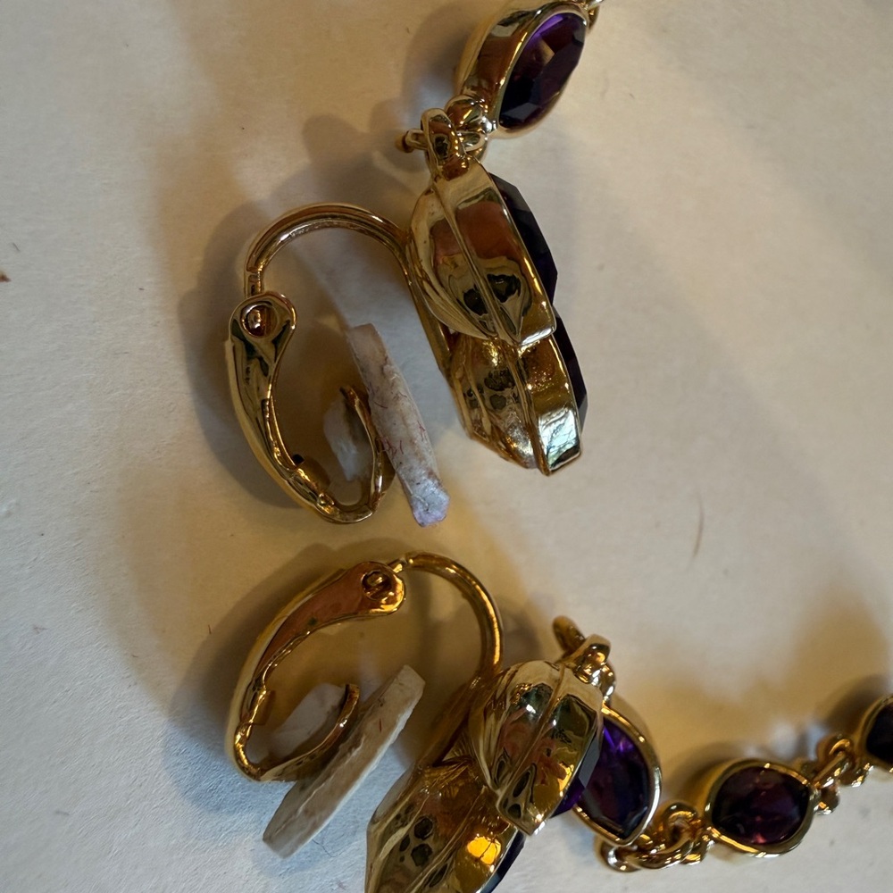 Swarorski Gold and Amethyst color Purple 2” Drop Earrings - Picture 5 of 7